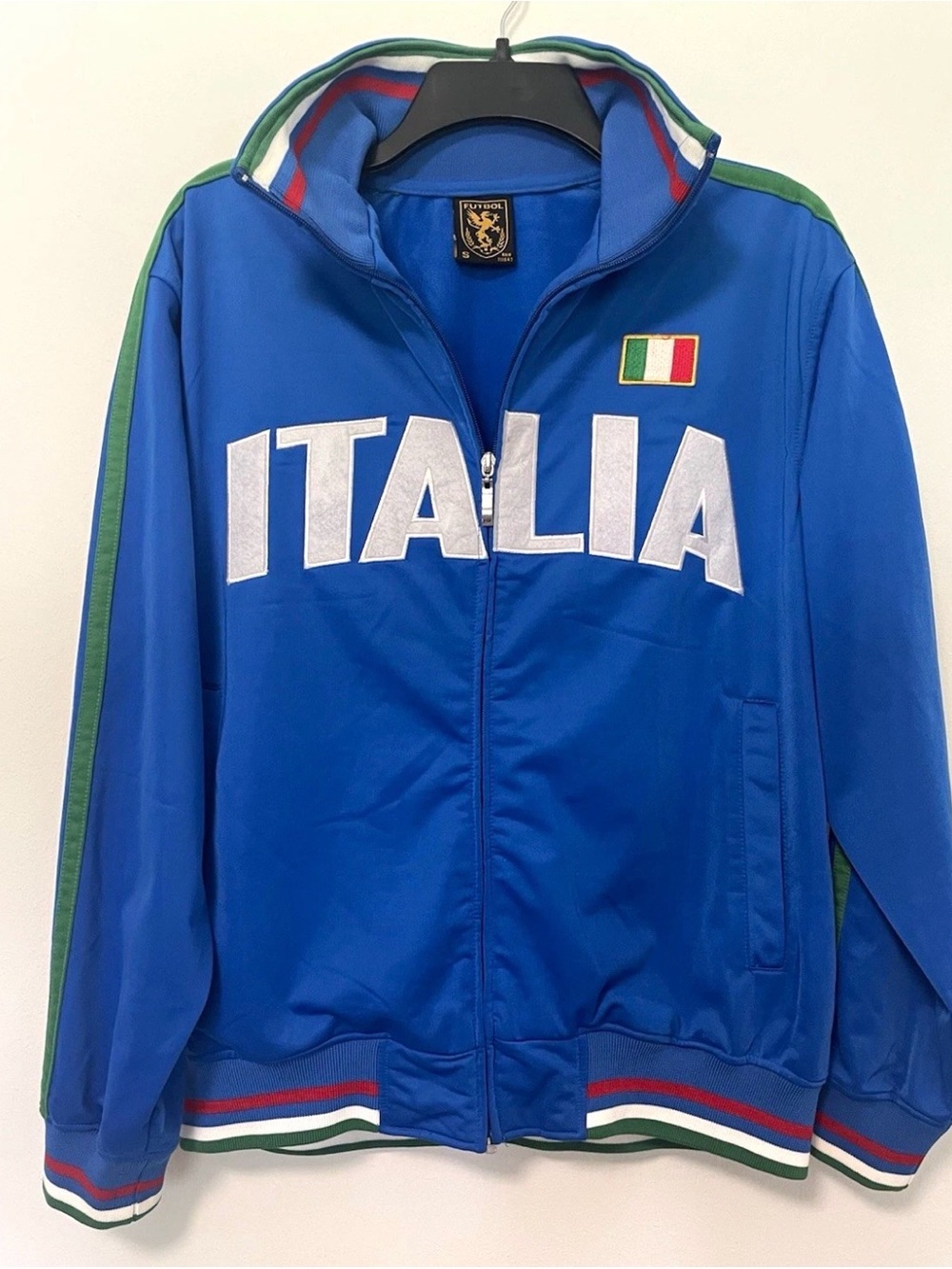 Italia Futbol Blue Track Jacket with Italian Flag Branding